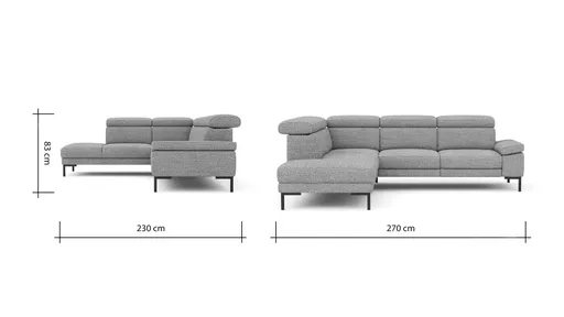 Ecksofa Hudson - Ecke links mit 2,5-Sitzer inkl. Kopfteil verstellbar, Stoff, Kupfer
