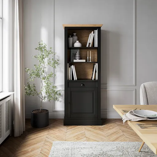 Bücherschrank Louisiana - teilmassiv, Schwarzgrau