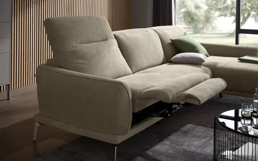 Ecksofa Amadena - 2-Sitzer mit Longchair rechts inkl. Kopfteilverstellung, Stoff, Limone
