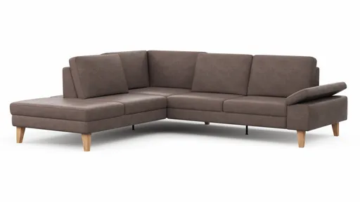 Ecksofa Houston - 1-Sitzer mit Abschlussteil links, Eckelement und 2,5-Sitzer rechts, inkl. Sitztiefenverstellung und Armlehne klappbar, Leder, Dunkelbraun