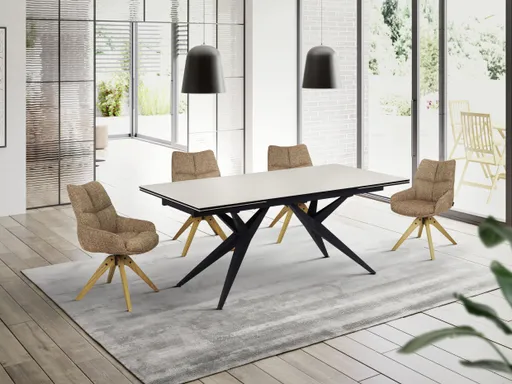 Esstisch MICHELA - ausziehbar, LB ca. 180x95 cm, Glaskeramik, Travertin farbig