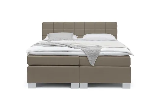 Boxspringbett HAIKOS- Liegefläche ca. 180x200 cm, Stoff, Hellbraun, inkl. Topper