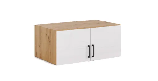 Aufsatzschrank RHONDA- B ca. 91 cm, Eiche Dekor, Weiß, Hochglanz