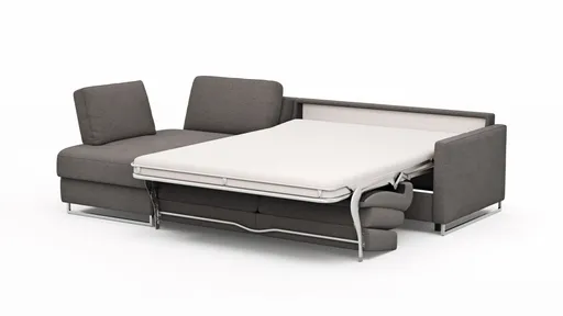 Ecksofa Nuoro - Longchair links mit 2-Sitzer inkl. Schlaffunktion und Bettkasten, Stoff, Grau