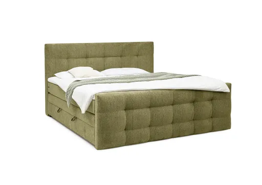 Boxspringbett SANDRIN I- Liegefläche ca. 200x200 cm, Stoff, Grün,  inkl. Stauraum und Fußteil
