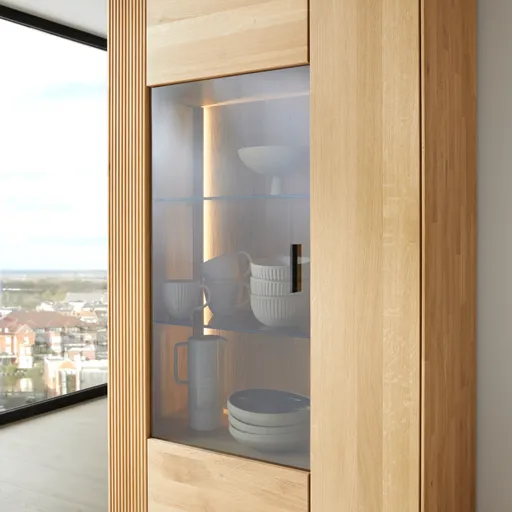 Vitrine Estana - inkl. Beleuchtung, Eiche massiv, legno