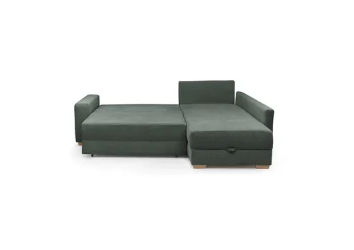 Ecksofa Jyte - 2-Sitzer mit Ecke rechts, Schlaffunktion mit Bettkasten, Stoff, Dunkelgrün