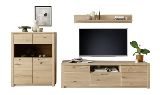 Wohnwand - Eiche Nachbildung, Eiche massiv geölt