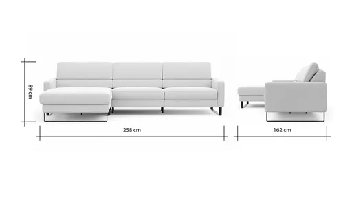 Ecksofa Valera - Longchair mit 3-Sitzer rechts inkl. Rückenlehne verstellbar, Stoff, Limone