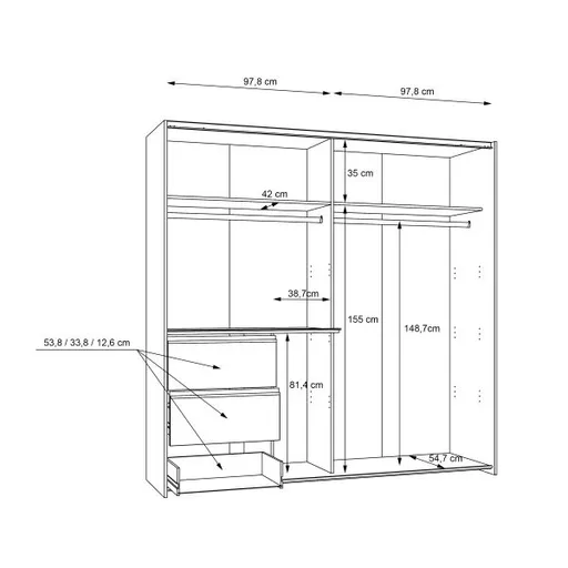 Schwebetürenschrank FJOLLA - B ca. 200,1 cm, Weiß