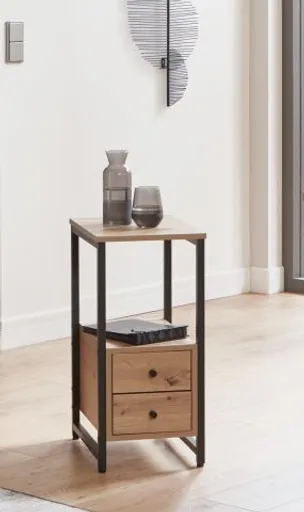 Beistelltisch - B/H/T ca. 30x63x40 cm, Eiche Nachbildung, Schwarz