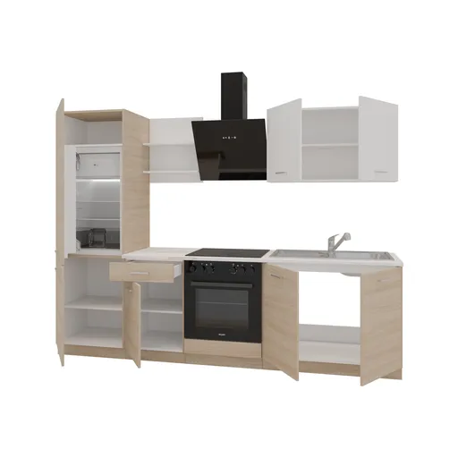 Küchenblock- ohne E-Geräte, B ca. 270 cm, Eiche Dekor, Weiß, Matt