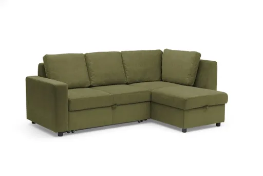 Ecksofa PRO FLEXX - 2-Sitzer, Ecke rechts inkl. Schlaffunktion und Bettkasten, Stoff, Olive