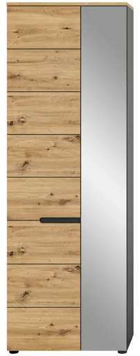 Garderobenschrank - B ca. 65 cm, Basalt grau, Artisan Eiche Nachbildung, Spiegel