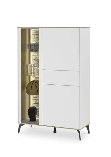 Highboard - B ca. 101 cm, Weiß, Asteiche, Schwarz