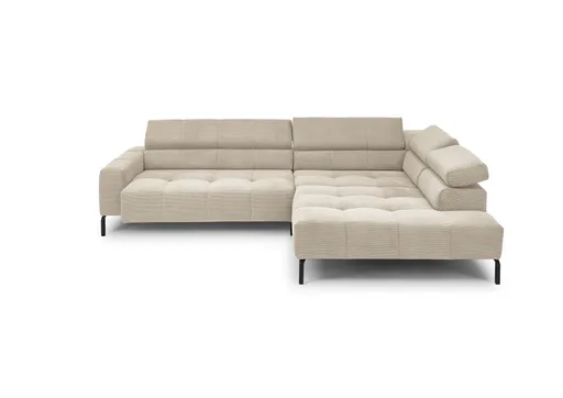   Ecksofa COLLEEN - 2-Sitzer mit Ecke rechts, Sitzvorzug motorisch, Feincord, Sand