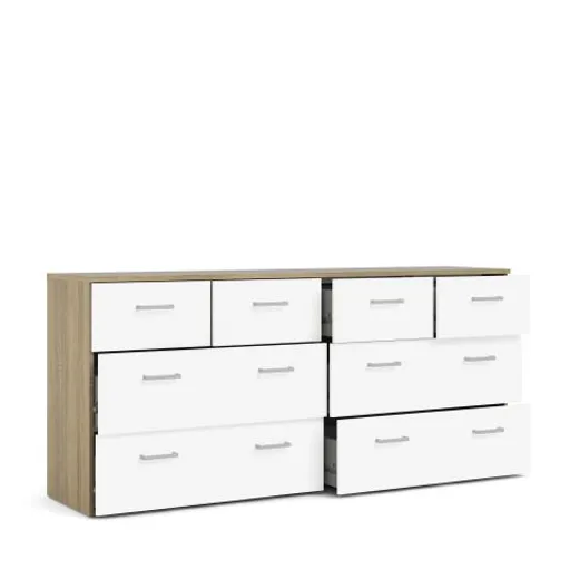 Kommode - B ca. 147 cm, Eiche Struktur Nachbildung, Weiß