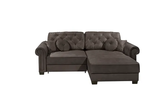  Ecksofa - Sofa 2-Sitzer mit Longchair rechts, Schlaffunktion mit Bettkasten, Stoff, Espresso