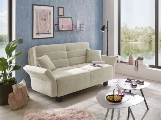 Faltsofa Easy - 2-Sitzer, ca. 140 cm inkl. Schlaffunktion/Topper/Armteil verstellbar, Stoff, Taupe