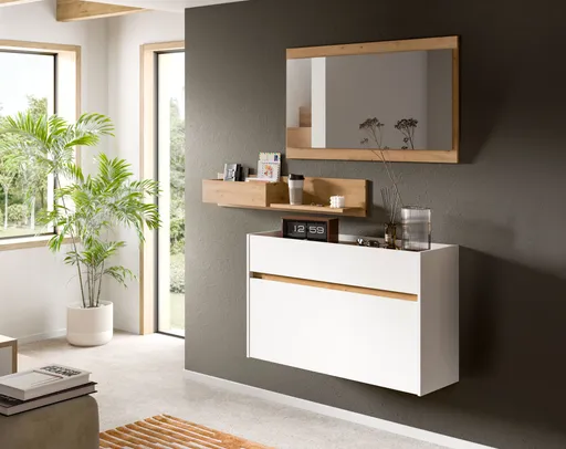 Schuhkipper - B ca. 110 cm, Weiß, Artisan Eiche Nachbildung