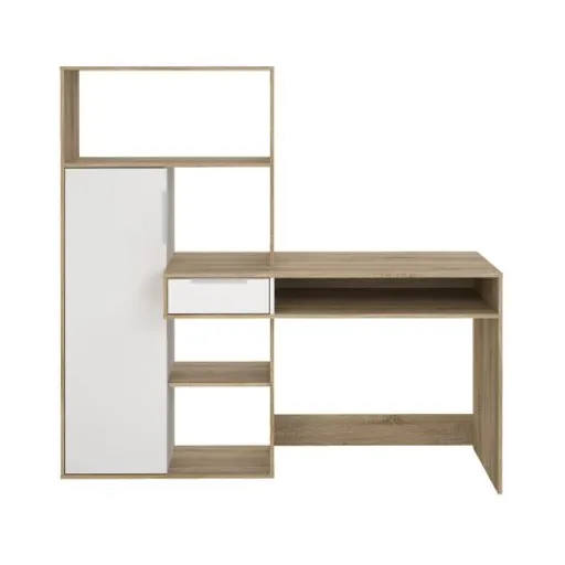Schreibtisch - LB ca. 163x60 cm, Eiche Struktur Nachbildung, Weiß