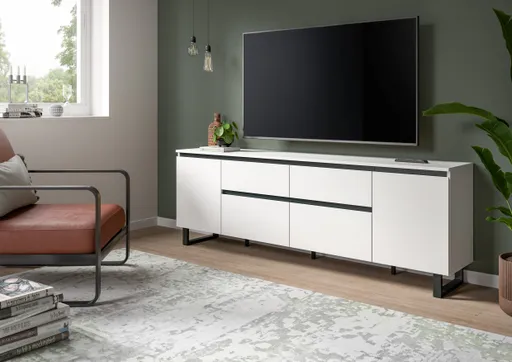 Lowboard - B ca. 188 cm, Weiß, Schwarz