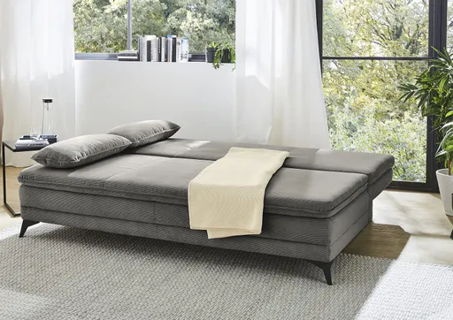 Schlafsofa - 2-Sitzer inkl. Schlaffunktion mit Bettkasten, Stoff, Grau 