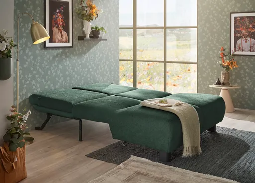 Faltsofa EBBY - 2-Sitzer ohne Armlehne, 140 cm inkl. Schlaffunktion/Relaxfunktion, Stoff, Dunkelgrün