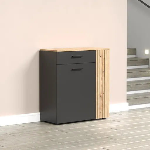 Kommode - B ca. 80 cm,  Anthrazit, Eiche Coast Evoke Nachbildung