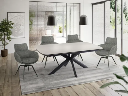 Esstisch MAXIE - ausziehbar, LB ca. 190x98 cm, Glaskeramik, Travertin farbig