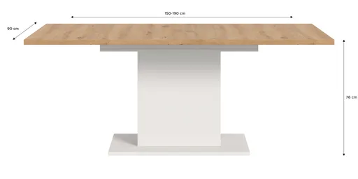 Esstisch - ausziehbar, LB ca. 150x90 cm, Artisan Eiche Nachbildung, Weiß