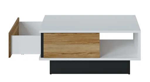 Couchtisch - LB ca. 100x64 cm, Weiß, Eiche Nachbildung, Schwarz matt