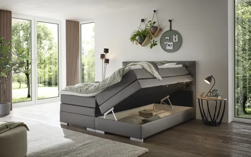 Boxspringbett SANDRIN E- Liegefläche ca. 180x200 cm, Stoff, Dunkelgrau, inkl. Stauraum