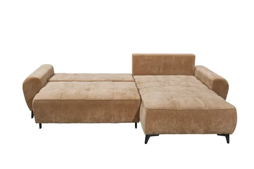 Ecksofa  - Sofa 2-Sitzer mit Longchair rechts, Schlaffunktion mit Bettkasten,Stoff, Macchiato