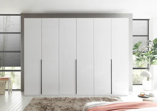 Drehtürenschrank- B ca. 300 cm, Weiß, Weiß Hochglanz