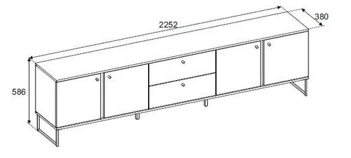 Lowboard - B ca. 225 cm, Anthrazit, Evoke Eiche Nachbildung