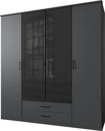 Schwebetürenschrank- B ca. 180 cm, Graphit, Glas, Schwarz