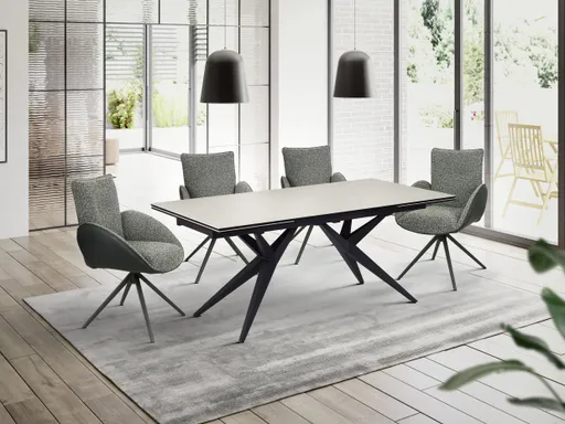 Esstisch MICHELA - ausziehbar, LB ca. 180x95 cm, Glaskeramik, Travertin farbig