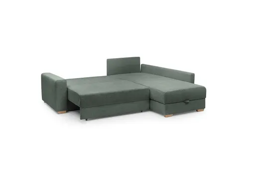 Ecksofa Jyte - 2-Sitzer mit Ecke rechts, Schlaffunktion mit Bettkasten, Stoff, Dunkelgrün