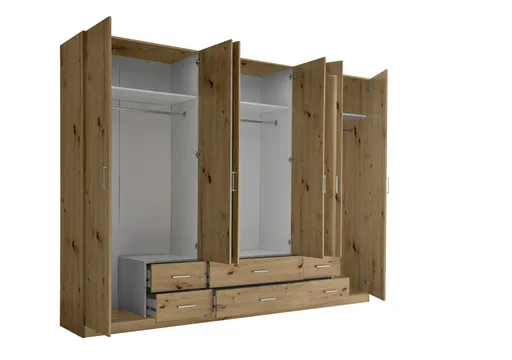Drehtürenschrank- B ca. 271 cm, Eiche Dekor, Spiegel