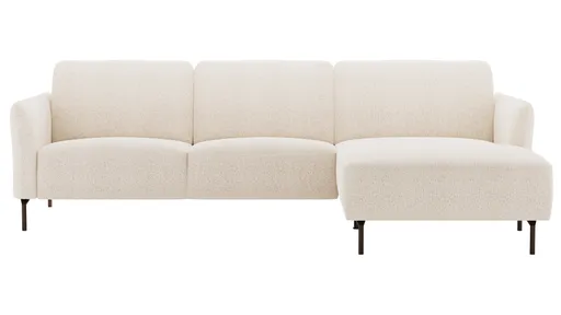 Ecksofa Leona - 3-Sitzer mit Longchair rechts, Stoff, Creme
