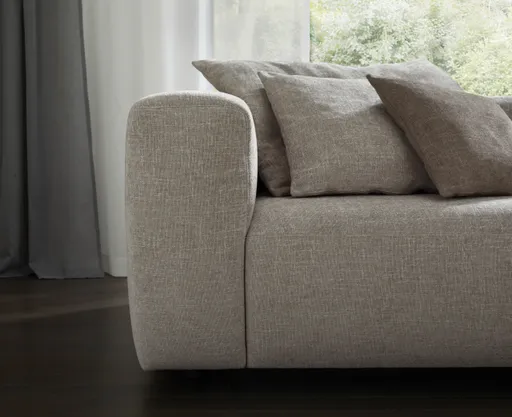 Ecksofa Caruso - 3-Sitzer, Longchair rechts, Stoff, Graubeige