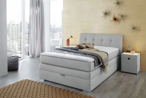 Boxspringbett- Liegefläche ca. 140x200 cm, Stoff, Hellgrau, inkl. Bettkasten