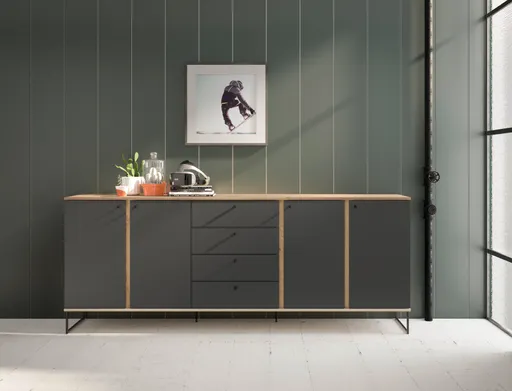 Sideboard - B ca. 225 cm, Anthrazit, Evoke Eiche Nachbildung