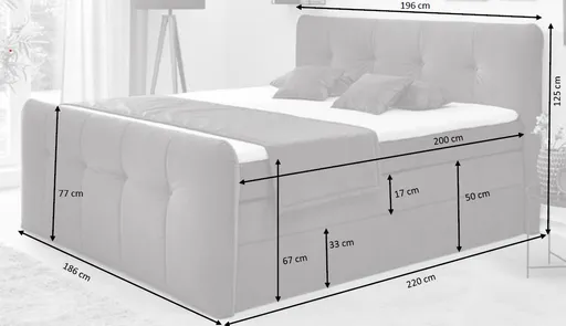 Boxspringbett HOLLIE- Liegefläche ca. 180x200 cm, Stoff, Anthrazit, inkl. Topper