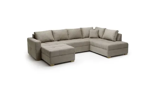 Wohnlandschaft JOSY - Longchair links mit 1,5-Sitzer und Ecke rechts inkl. Schlaffunktion mit Bettkasten, Stoff, Taupe