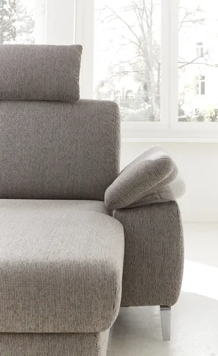 Ecksofa Colombia - 2,5-Sitzer mit Longchair rechts, Armlehne verstellbar, Stoff, Hellbraun