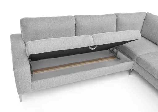 Ecksofa CALM 2.0 - Ecke links mit 2,5-Sitzer, Schlaffunktion mit Bettkasten, Stoff, Grau