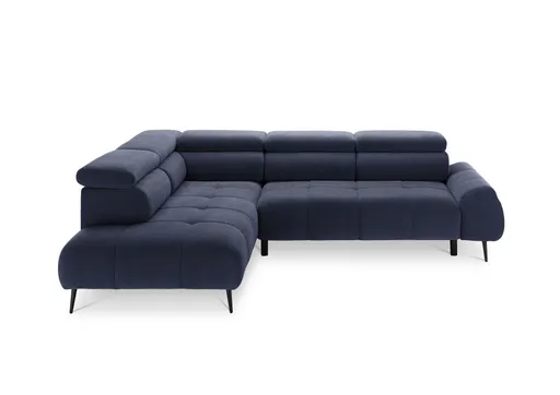 Ecksofa - Ecke links mit 2-Sitzer, Sitzvorzug motorisch, Kopfteil verstellbar, Stoff, Dunkelblau