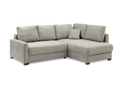 Ecksofa EDWIN - 2-Sitzer, Ecke rechts inkl. Schlaffunktion und Bettkasten, Stoff, Taupe
